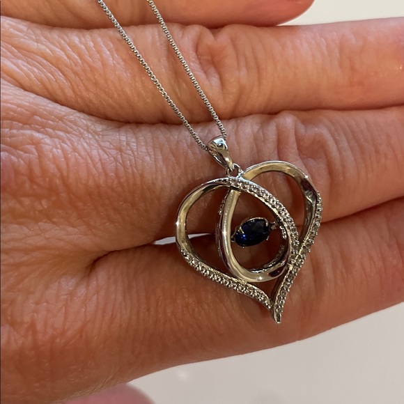 Unstoppable Love Blue & White Lab-Created Sapphire Heart Loop Necklace Sterling - Picture 9 of 15